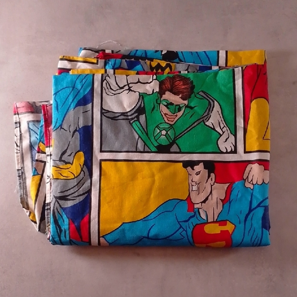Vintage 1980s Super Hero Medley Twin Sheet with Pillowcase – Comic Style Print